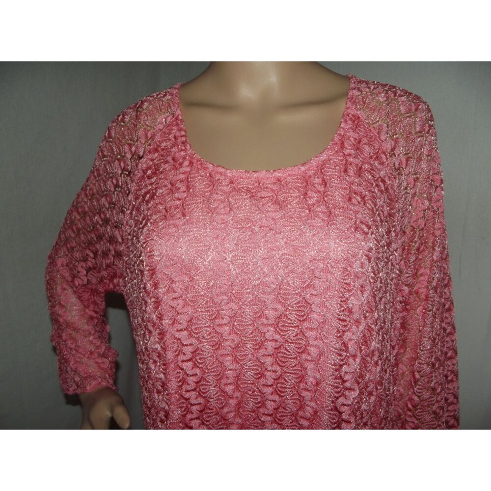 Pleasant Shade Tunic Blouse Womens size XL Coral long lace asymmetric shark bite - Picture 3 of 12